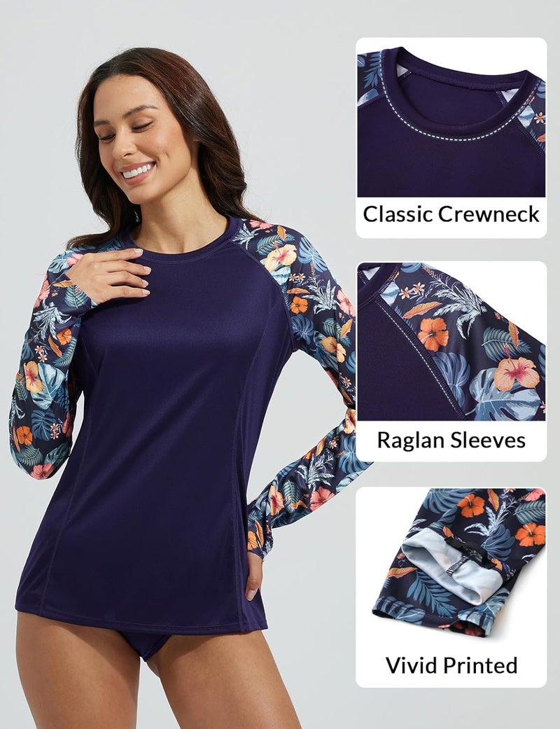 Baleaf Rash Guard for Women Swim Shirts UPF 50+ UV Sun Protection Long Sleeve Swimsuit Top Zipper Pocket Thumbhole - Image 4